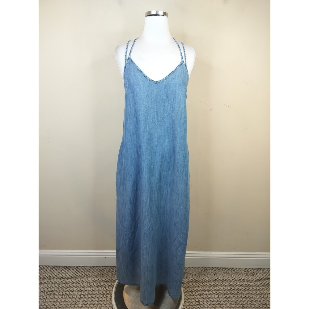 Gap Chambray Maxi Dress w/ Pockets Small Tencel Denim Tank Casual Blue